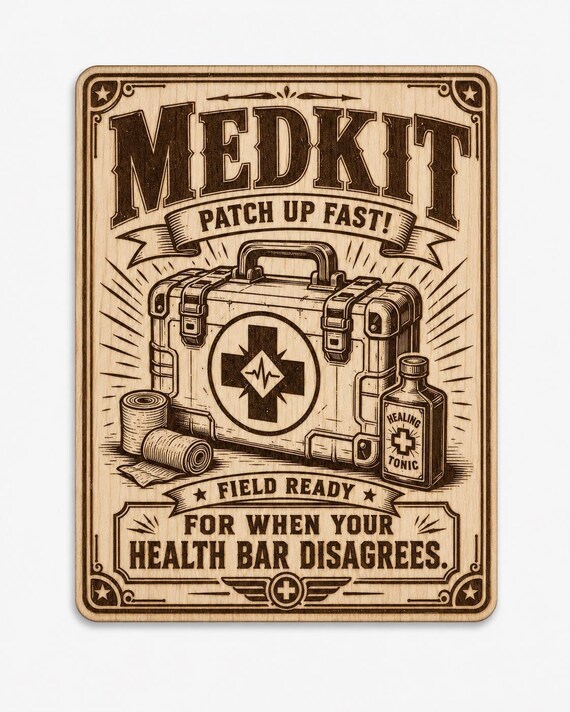 Medkit Birch Wood Engraved Gamer Wall Art