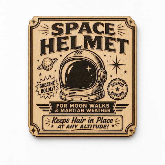 Retro Space Helmet Wood Sign, Birch Space Wall Decor, Astronaut Helmet Desk Plaque, Sci Fi Room Gift