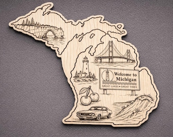 Houten muurkunst Michigan, welkomstbord, berkendecoratie