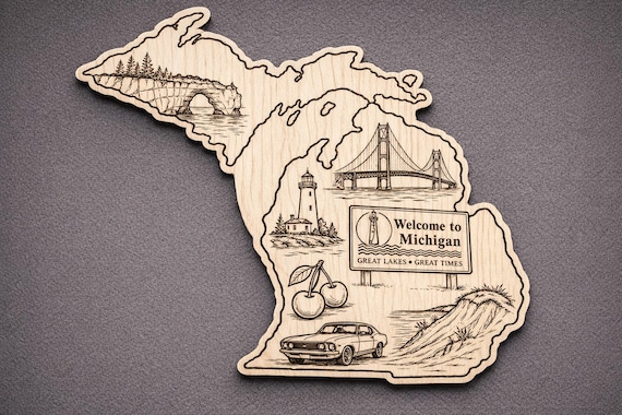 Michigan Wood Wall Art, State Welcome Sign, Birch Decor