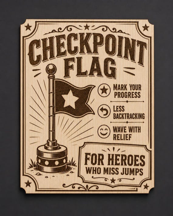 Checkpoint Flag Birch Wood Gamer Wall Sign with Desk Stand