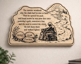 Traveler's Burden berkenplaquette, inspirerende muurkunst