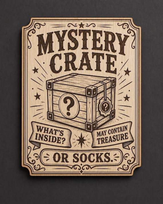 Mystery Crate Birch Wood Sign, Gamer Loot Box Wall Decor