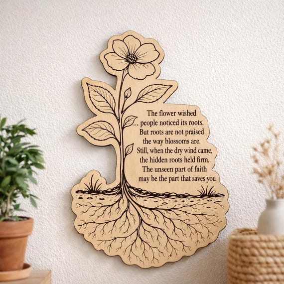 Hidden Roots Birch Plaque, Inspirational Flower Wall Art