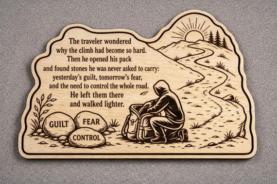 Traveler’s Burden Birch Plaque, Inspirational Wall Art, product view 2