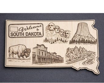 South Dakota houten muurkunst, welkomstbord, berkendecoratie