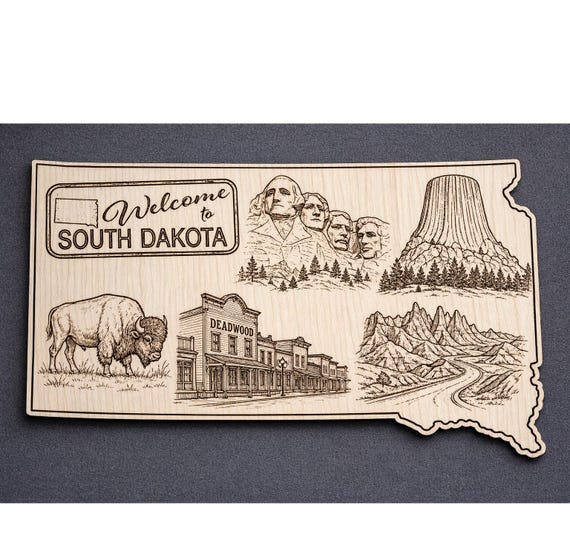 South Dakota Wood Wall Art, State Welcome Sign, Birch Decor