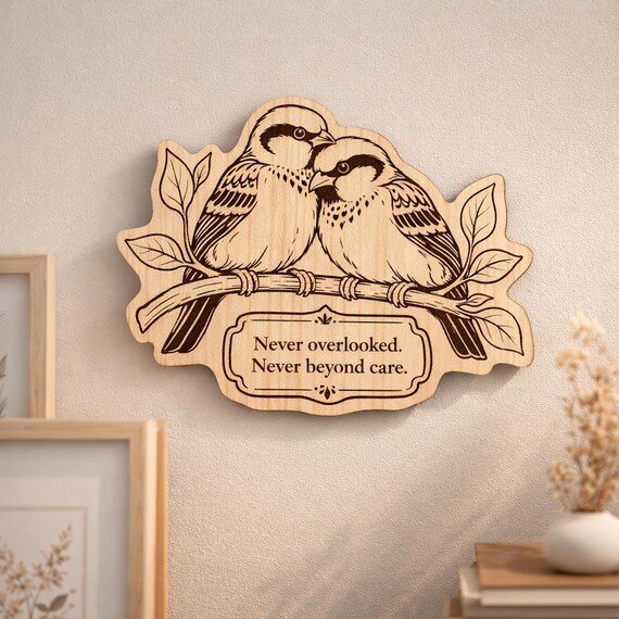 Sparrow Quote Wood Plaque – Never Overlooked, product view 2