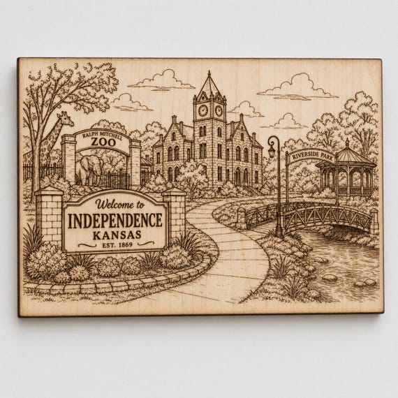 Independence Kansas Engraved Birch Wood Sign, Riverside Park Zoo Landmark Wall Art