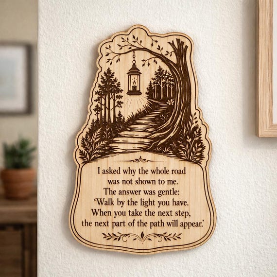 Inspirational Path Lantern Birch Plaque, Encouraging Wall Art, product view 2