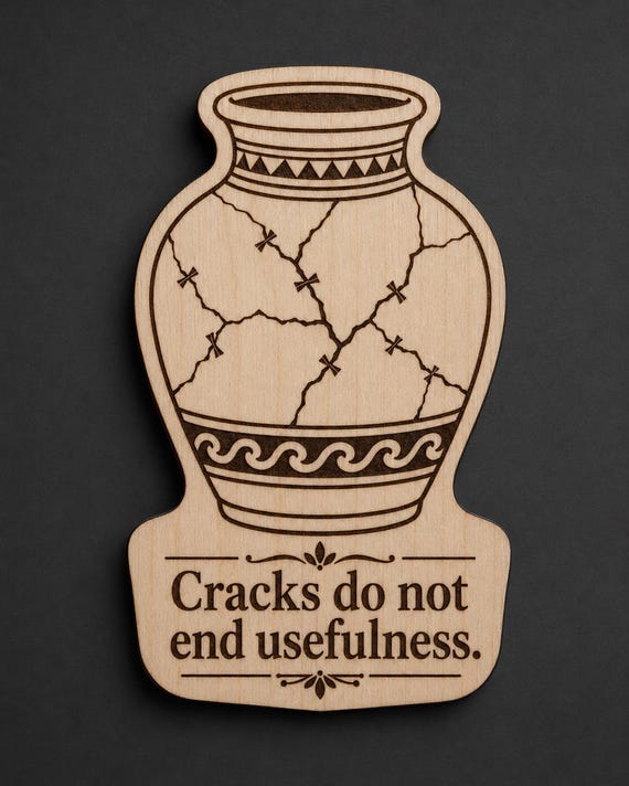 Repaired Clay Vessel Wood Sign, Cracks Do Not End Usefulness Birch Plaque, Encouragement Gift