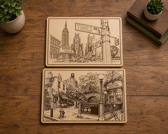 Engraved Birch Manhattan NYC City Scenes • Famous Manhattan, Hidden Gems Wall Art