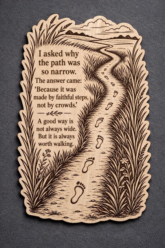 Narrow Path Birch Plaque, Inspirational Faithful Steps Wall Art, product view 2