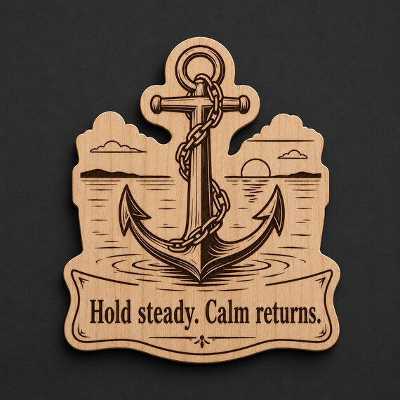 Anchor Wood Plaque, Hold Steady Quote Sign, Nautical Birch Wall Art With Calm Water Scene
