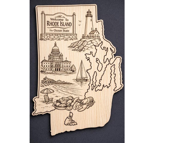 Rhode Island Wood Wall Art, State Welcome Sign, Birch Decor