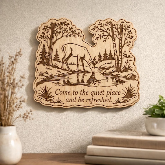 Deer Woodland Wood Plaque – Quiet Place Quote, product view 2