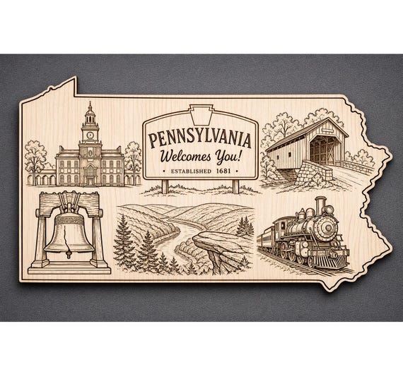 Pennsylvania Wood Wall Art, State Welcome Sign, Birch Decor