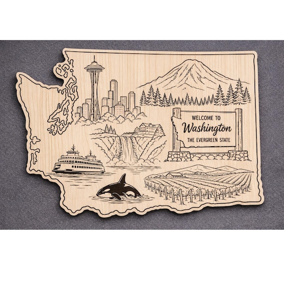 Washington Wood Wall Art, State Welcome Sign, Birch Decor