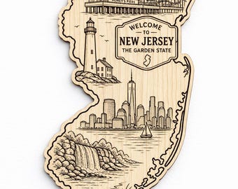New Jersey houten muurkunst, welkomstbord, berken muurdecoratie