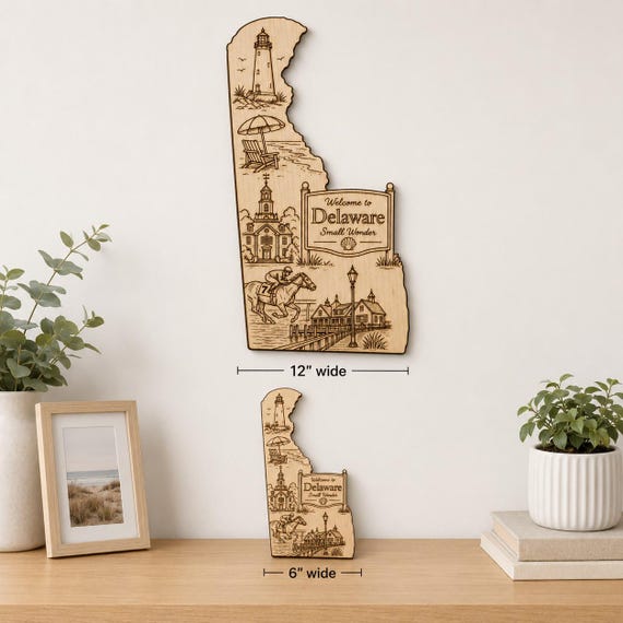 Engraved Birch Delaware State Wall Art, Coastal Scene, Small Wonder Decor Sign, product view 2