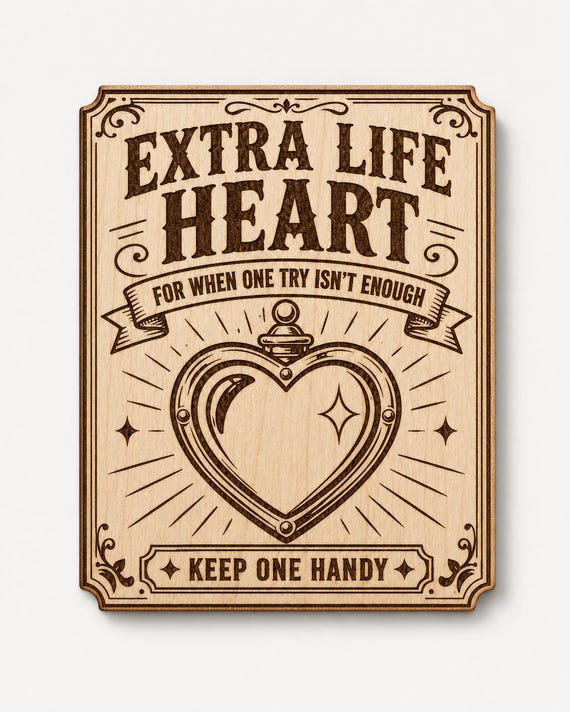 Extra Life Heart Wood Sign, Gamer Inspired Birch Wall Art