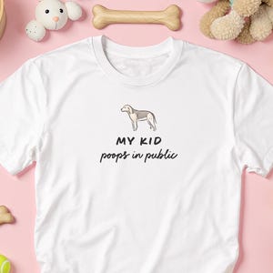 Beagle Funny Dog Parent T-Shirt “My Kid Poops in Public” Gift for Pooch Lover, Doggie Mom, Puppy Parent, Doggo Dad