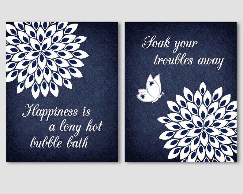 Navy blue and white bathroom wall art decor for bathroom | Etsy