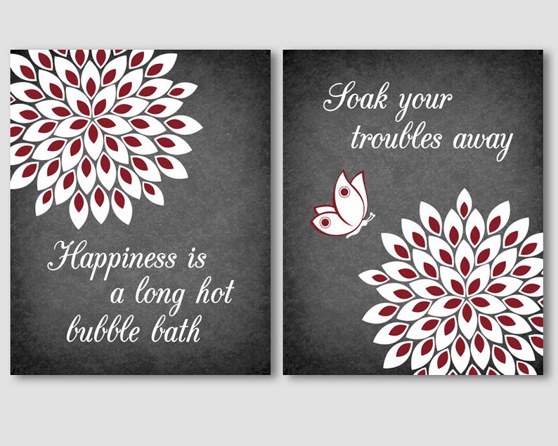 Burgundy And Grey Bathroom Wall Art Bathroom Quotes Etsy