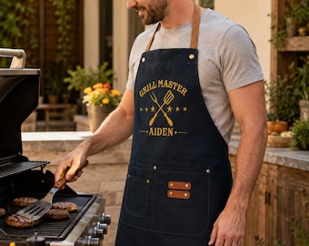 Personalized BBQ Apron for Men, Custom Embroidered Grill Apron, Grill Master Gift