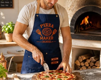 Personalisierte Pizza Maker Schürze, individuell gestickte Kochschürze, Pizzaliebhaber Geschenk für Männer