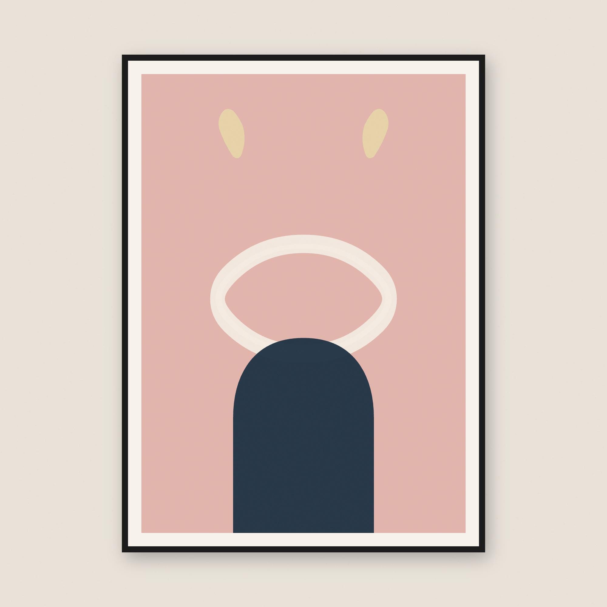 Pastel Pink Navy Blue Abstract Wall Art Print, Minimalist Geometric ...