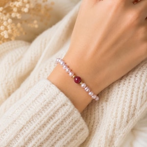 Natural Irregular Pearl Bracelet, 18K Gold Plated Dainty Bangle, Pink Baroque Stacking Jewelry