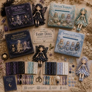 Patchwork Fairy Doll DIY Kit, stof voor beginners naaien, hemel, oceaan, winter, duistere magische feeën