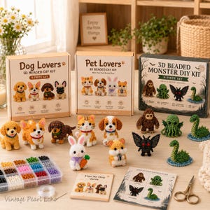 3D-pärlbesatt djurpysselset, 4-delat hundfigurset, nyckelringstillverkning (vuxenhobby)