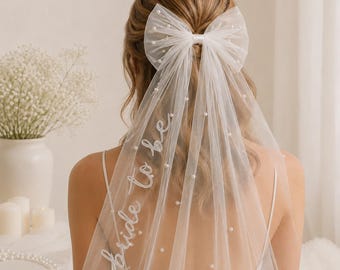 Fermaglio per capelli con fiocco per la sposa, fiocco in tulle con perle per capelli da sposa, velo per addio al nubilato, velo per festa prematrimoniale, regalo per baby shower, accessorio per matrimonio