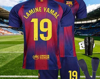 ラミン・ヤマル #19 バルセロナ キッズ サッカー ジャージ セット