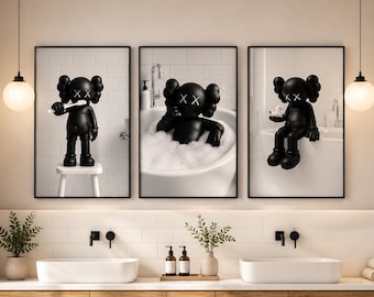 KAWS Bathroom Wall Art Set of 3 | Hypebeast Decor | KAWS Poster Prints | Modern Bathroom Wall Decor | Digital Download