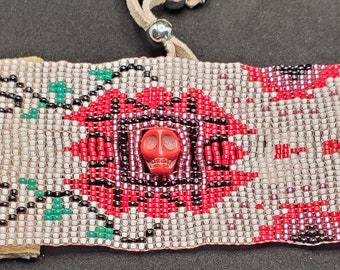 Dia Los Muertos seed bead bracelet cuff