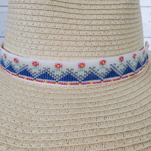 Beaded Headband Hatband adjustable Hills and Flowers