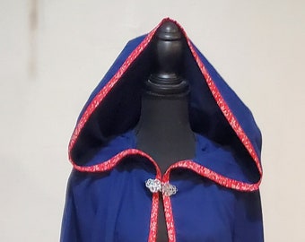 Navy Blue with Red Trim 3/4 Length Cotton Flannel Cloak