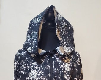 Moon and Stars Black 3/4 Length Cotton Flannel Cloak
