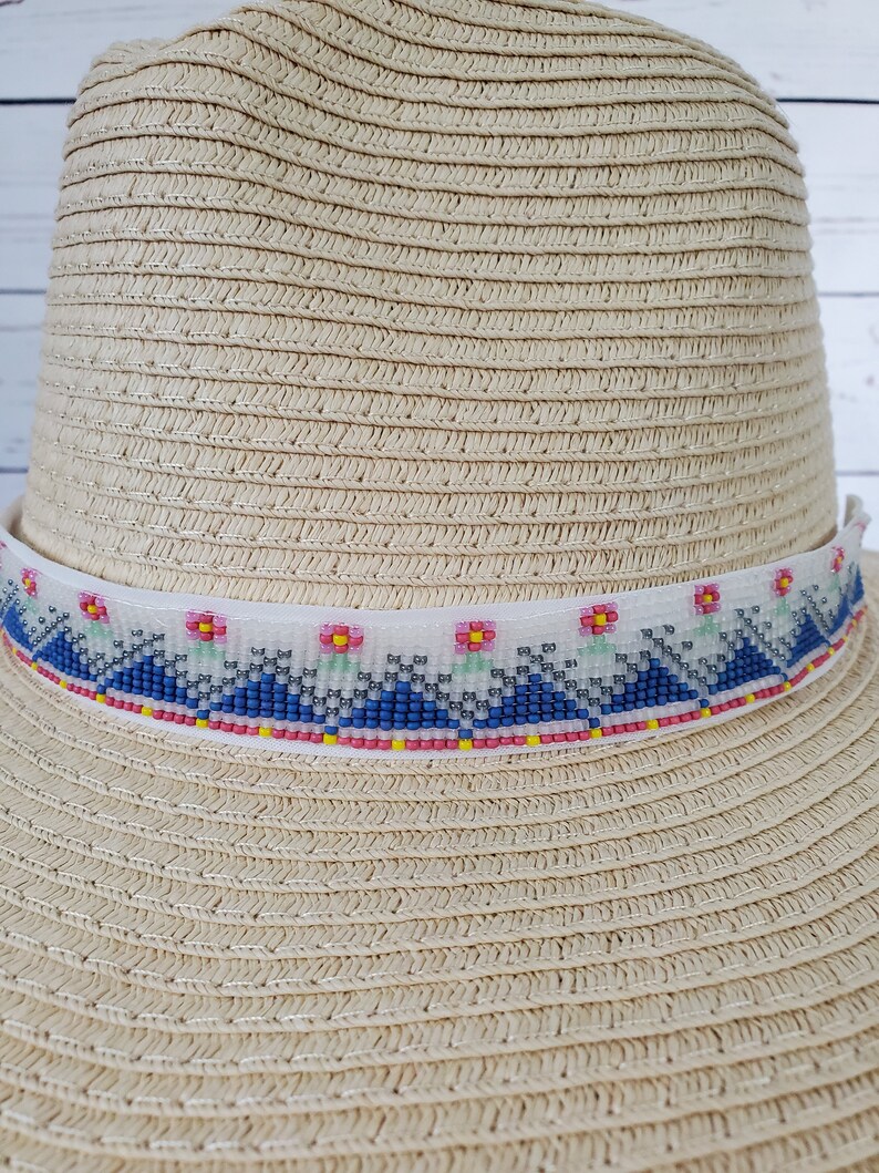 Beaded Headband Hatband adjustable Hills and Flowers