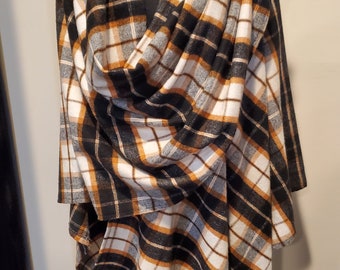 Black, Cream and Tan plaid Wrap shawl with pin