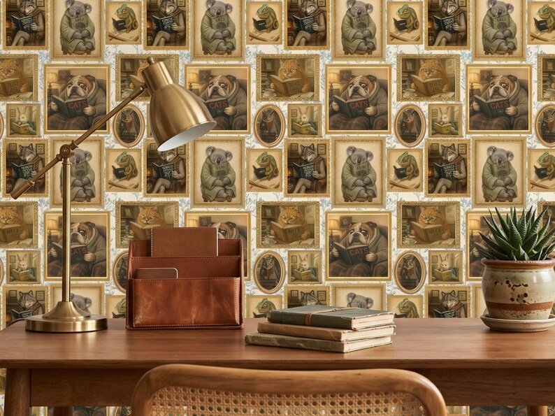 whimsical-animals-reading-books-wallpaper-cats-dogs-koalas-owls