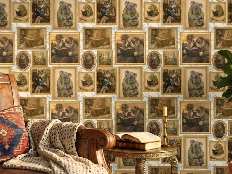 whimsical-animals-reading-books-wallpaper-cats-dogs-koalas-owls