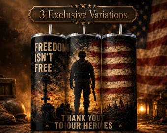 Diseño PNG para vaso térmico "La libertad no es gratis", diseño en homenaje a los veteranos, regalo de agradecimiento militar, diseño patriótico para vaso térmico delgado de 20 oz con sublimación.
