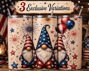 Patriotic Gnome Tumbler Wrap PNG, 4th of July Tumbler Design, USA Independence Day Sublimation, 20oz Skinny Wrap, God Bless America, America