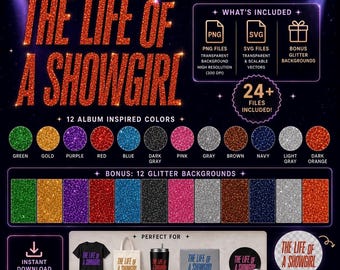 Paquete de imágenes PNG y SVG con purpurina de Showgirl / 12 colores de álbum (descarga digital)
