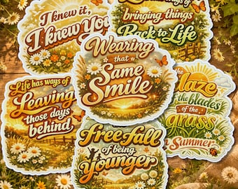 Paquete de pegatinas PNG "Lo sabía, te conocía" / Pegatinas con frases nostálgicas / Estilo cottagecore vintage con flores silvestres / Descarga digital