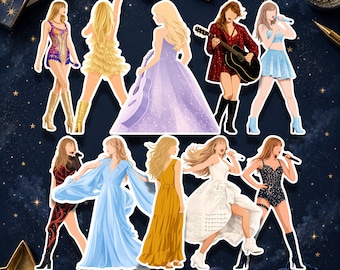 Paquete de pegatinas de la gira Eras de Taylor Swift en formato PNG / Paquete de pegatinas de conciertos pop / Pegatinas troqueladas imprimibles / Descarga digital
